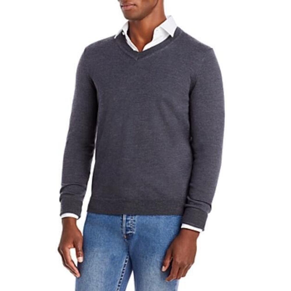 The Men's Store V Neck Merino Wool Sweater Medium Grey Size S 1817